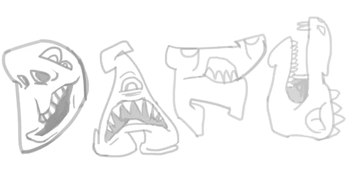 Early DAFUQ monster-letter sketches