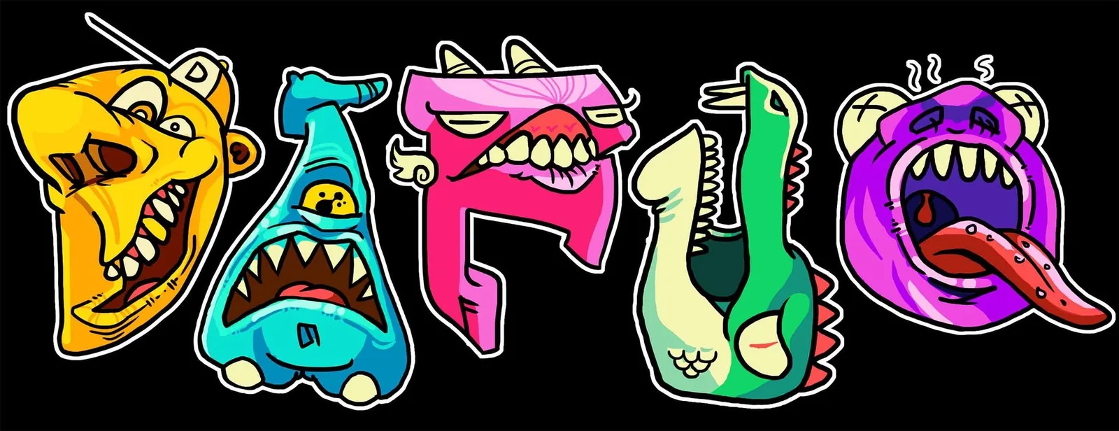 Representative work from the DAFUQ project: colorful monster letterforms