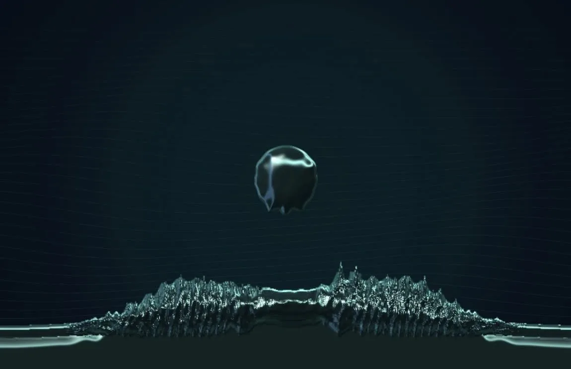 FERAL organism floating above a rippling ferrofluid surface