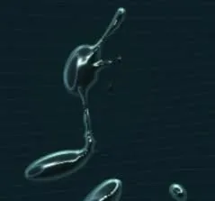 FERAL liquid-metal body forming a narrow vertical arc