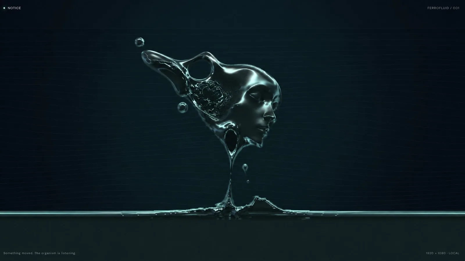 AI-generated FERAL concept image of a profile imprinted in a suspended ferrofluid form