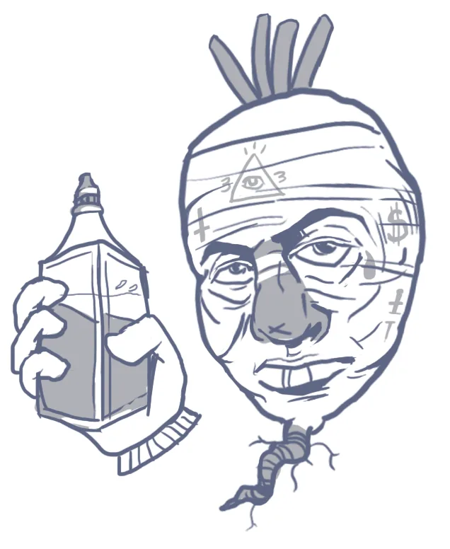 Blue line-art development sketch for the beet character
