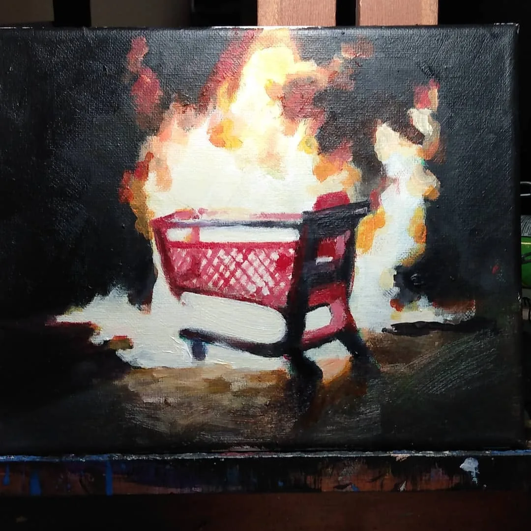 Representative work from Fire Study 2021: a shopping cart engulfed in fire