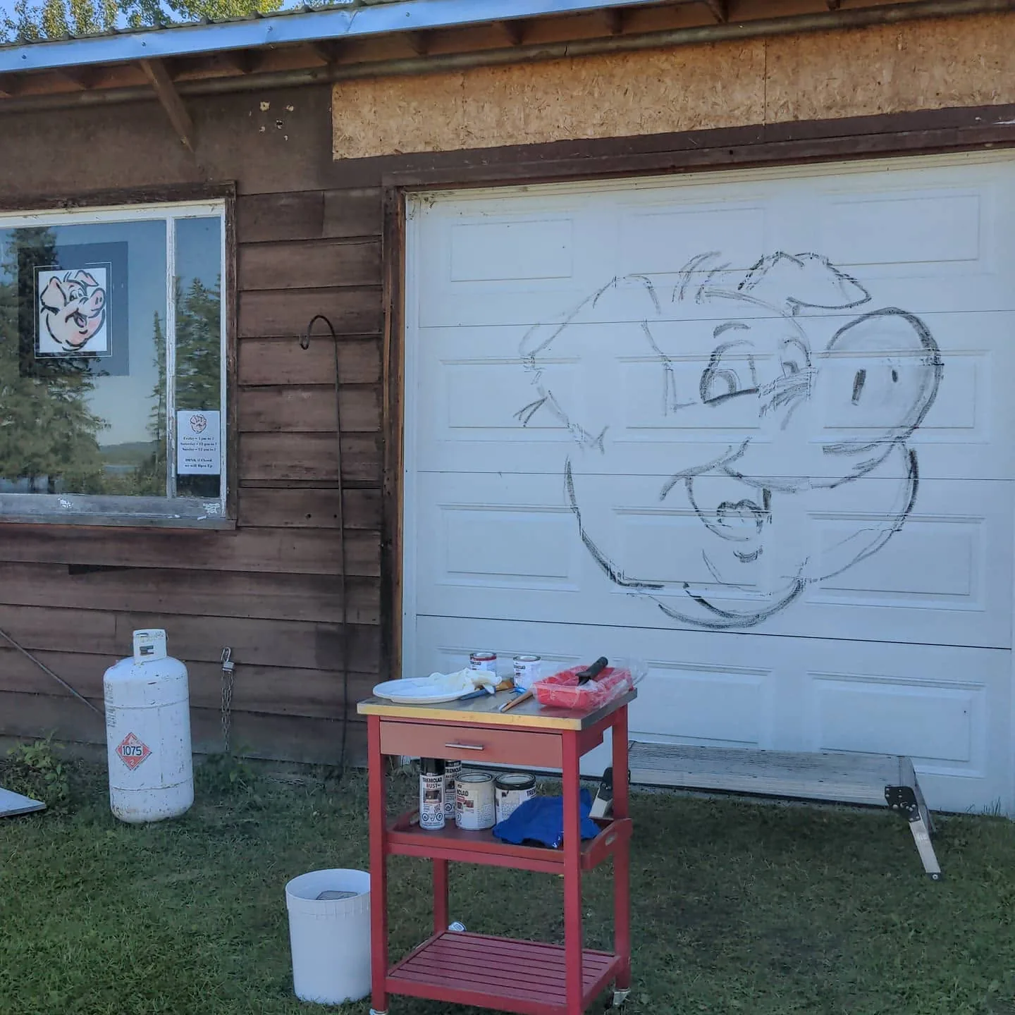 Initial cartoon pig mural sketch