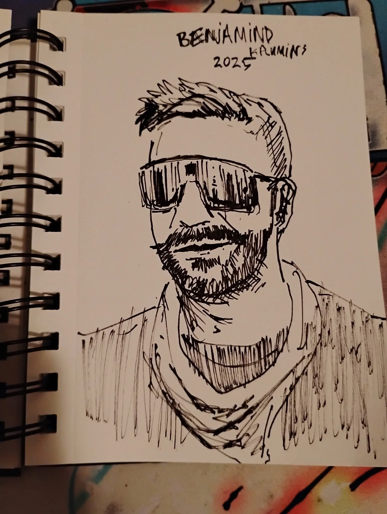BENJAMIND KAUMINS ink portrait with sunglasses, 2025