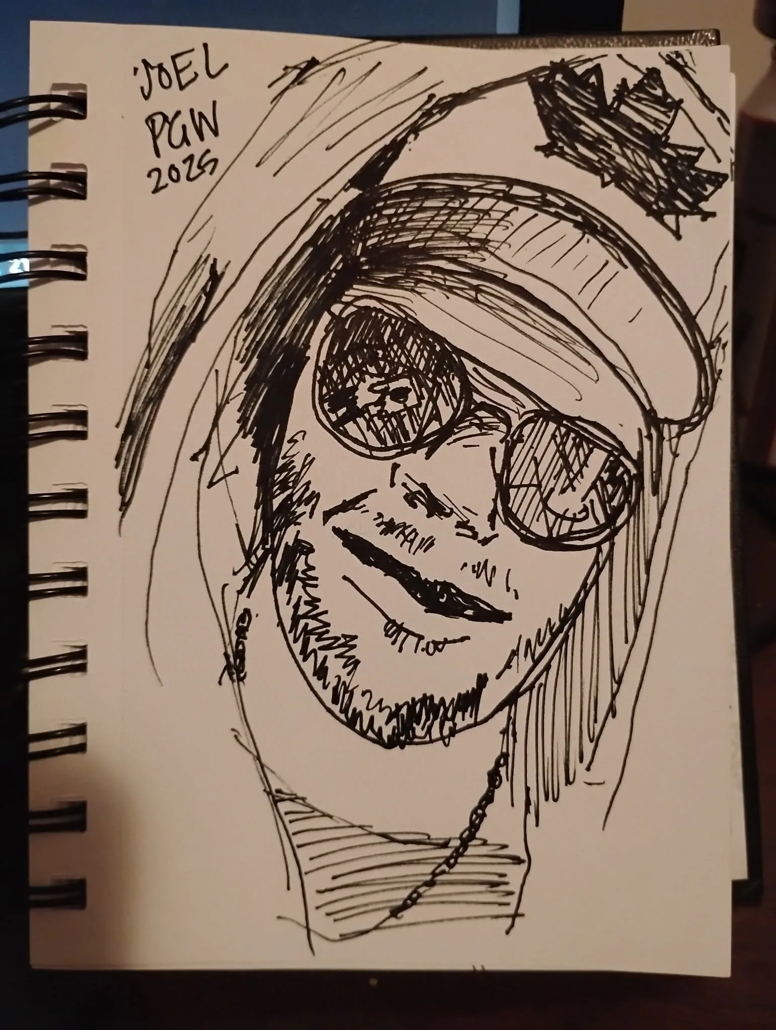 JOEL PAW ink portrait with sunglasses, 2025