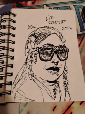 LIZ COLETTE ink portrait with sunglasses, 2025