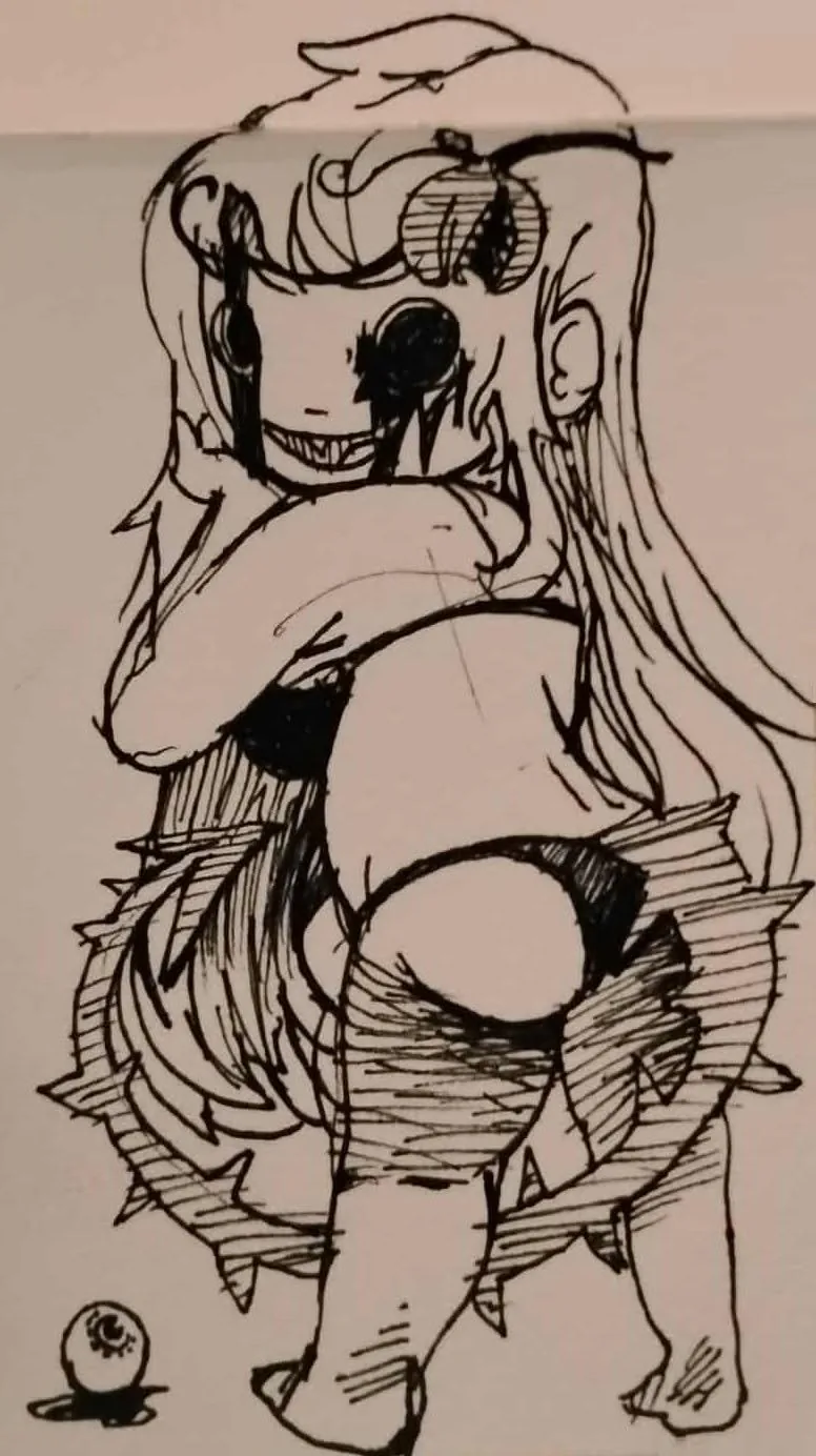 Ink illustration of a dark figure with a melting face