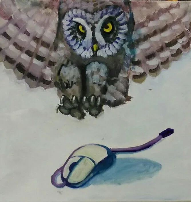 Animal study of an owl swooping toward a computer mouse, 2019