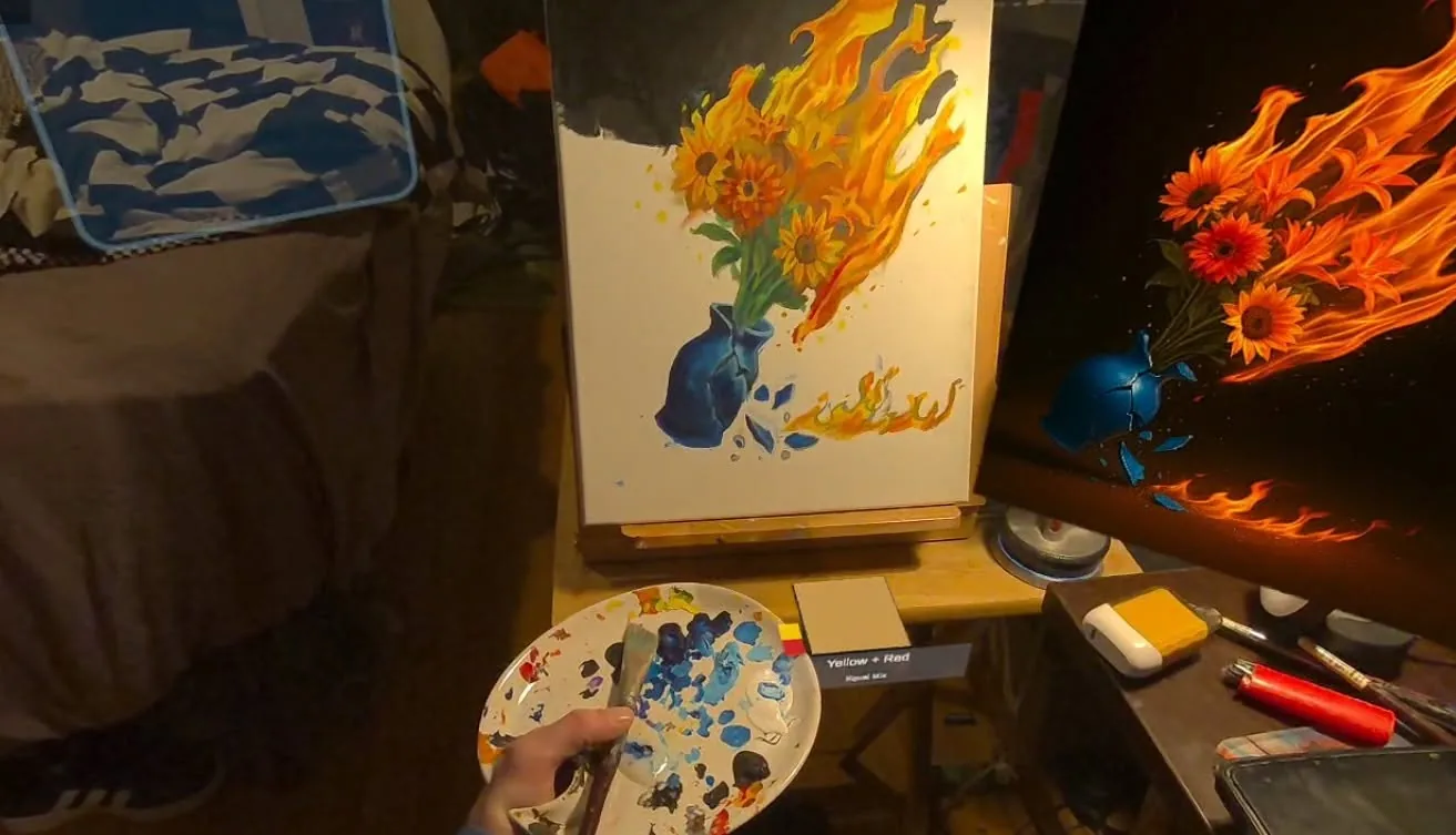 PicassOS colour-swab sampler over a painting in progress