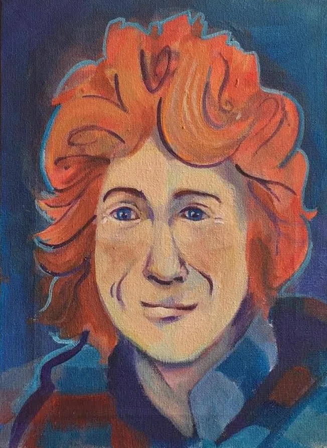 Commissioned portrait with vibrant orange-red hair