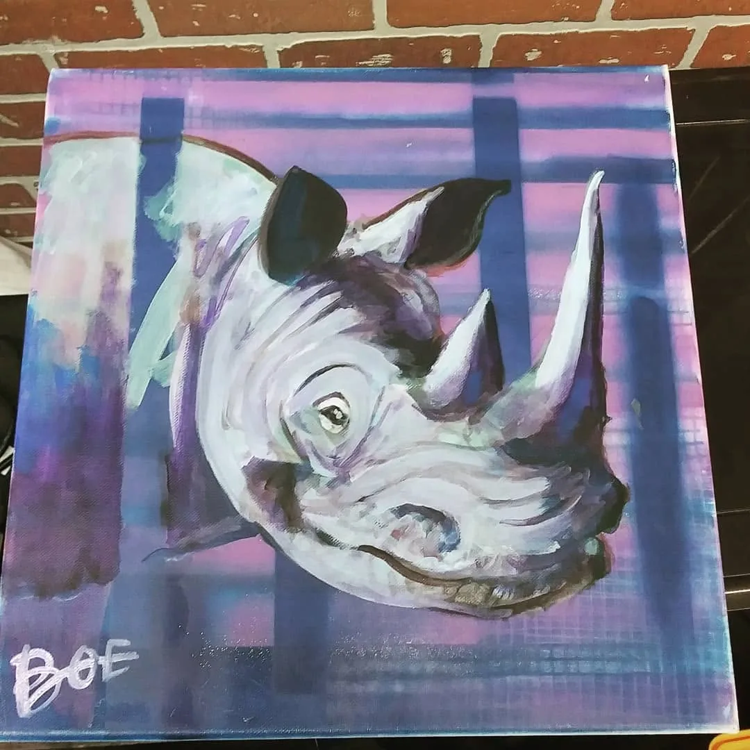 Representative work from the painting studies: a rhinoceros head